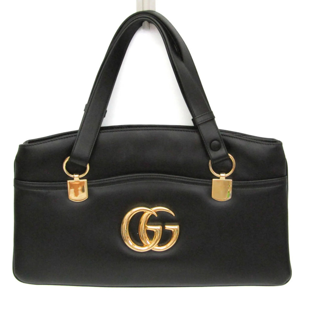 GUCCI Authentic Black Leather GG Marmont Shoulder Bag